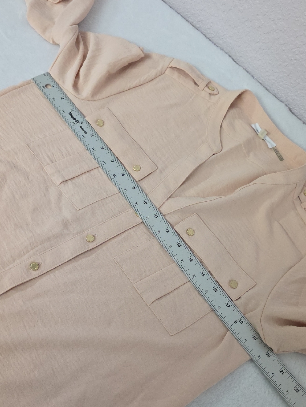 Calvin Klein Pink Button Down Gold Buttons Convertible Sleeves Size Medium - Picture 6 of 10